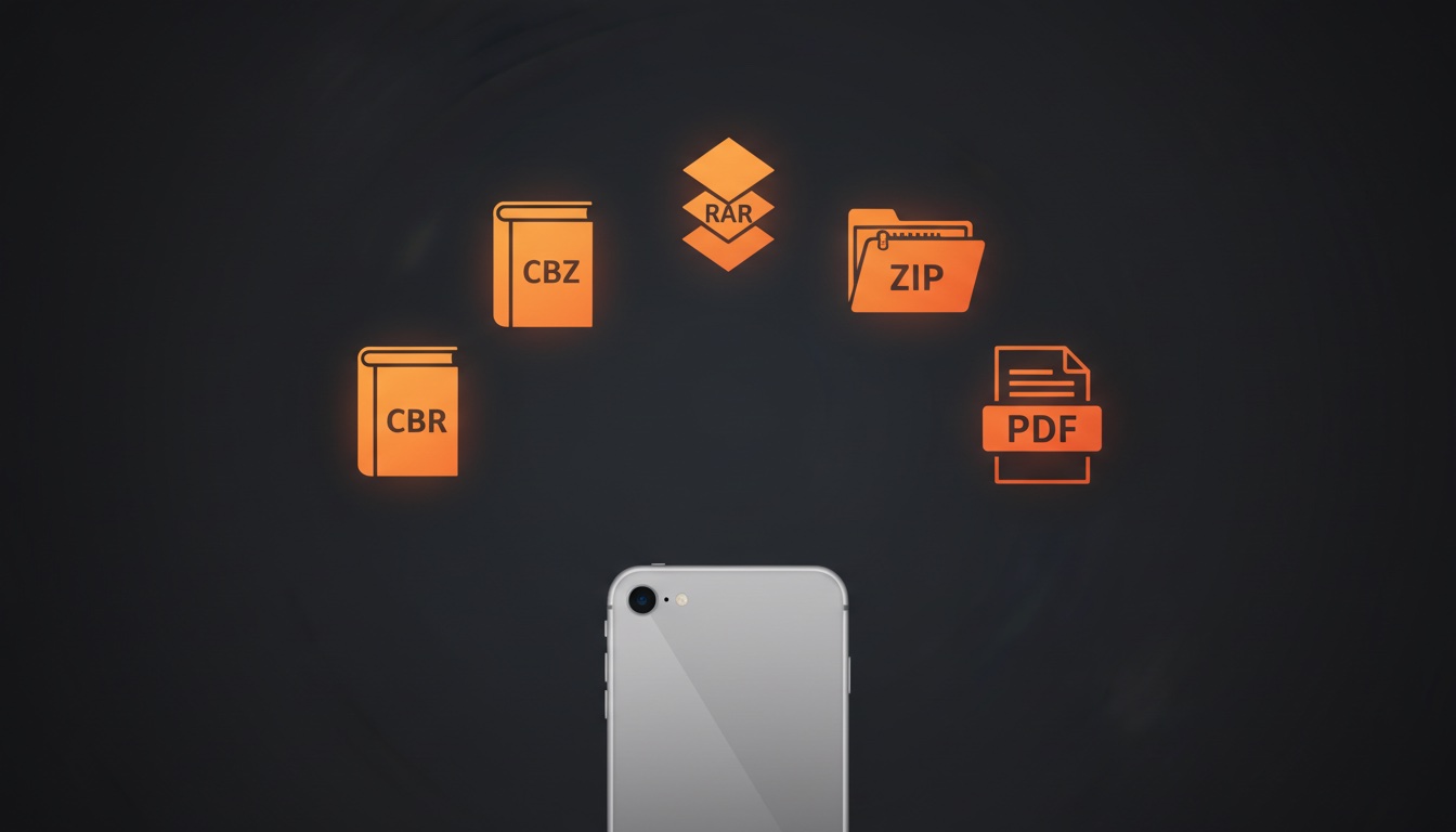 Five comic file formats — CBR, CBZ, RAR, ZIP, and PDF