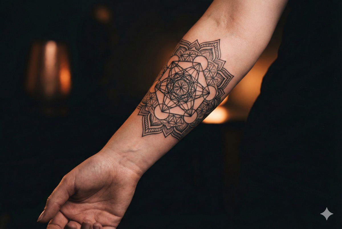Geometric tattoo example - precise mandala with sacred geometry patterns