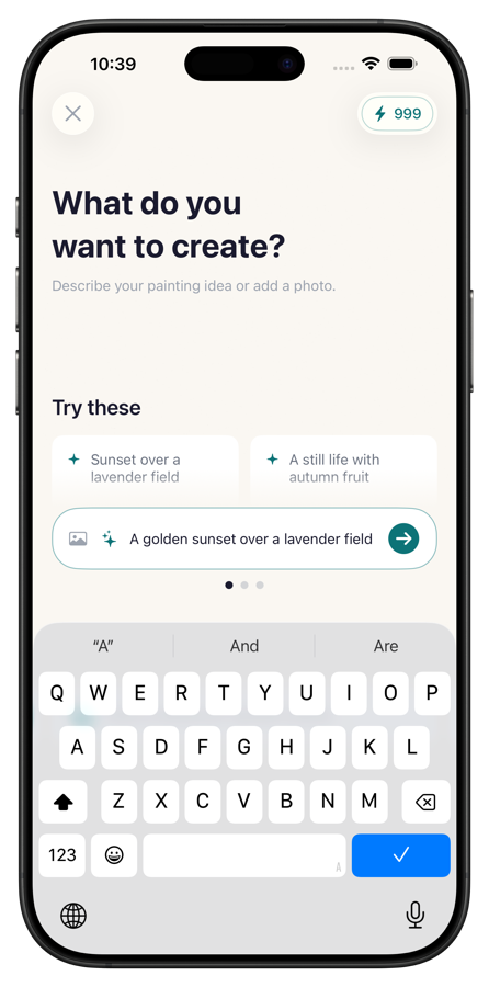 Wallora app showing painting generation prompt