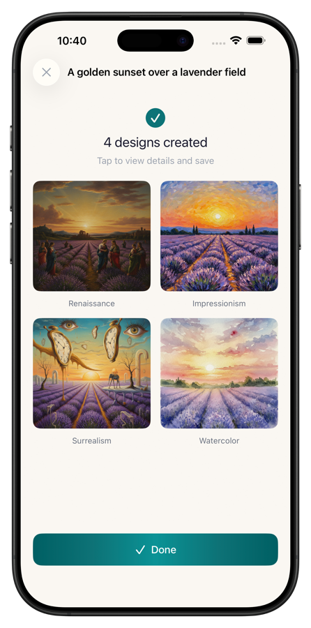 Wallora showing multiple AI-generated paintings in coordinated styles